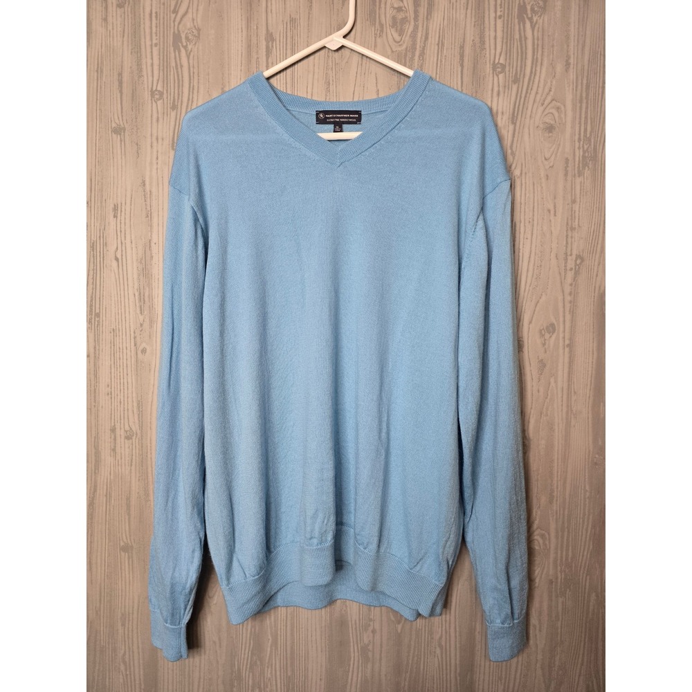 Hart Schaffner Marx Sweater Mens XL V-Neck Extra Fine Merino Wool Blue Minimal